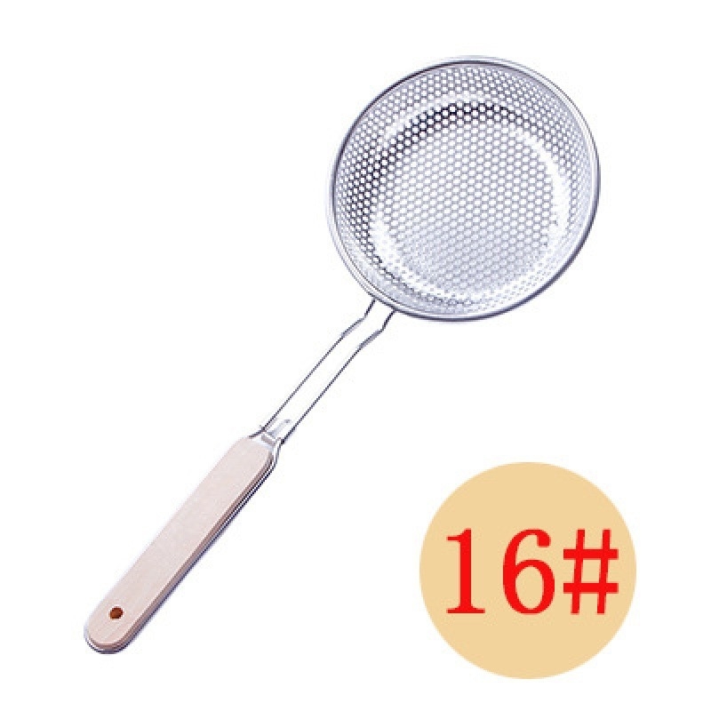 16# Sită din oțel inox cu mâner din lemn, sită cu plasă pentru drenare – pentru găluște, tăiței și prăjire