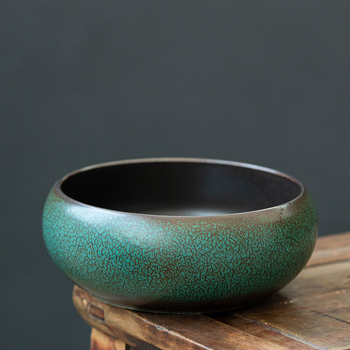Vas de spălat ceai în stil japonez, glazură verde, mare, accesoriu ceramic Gongfu pentru ceai: bazin de apă, spălător de ceai și borcan pentru zațul ceaiului