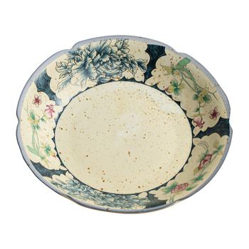 Set ceramic pentru ceai cu ceainic și cești, bază izolantă, tavă pentru gustări și tavă pentru infuzie uscată, motiv Fluture-Lilie