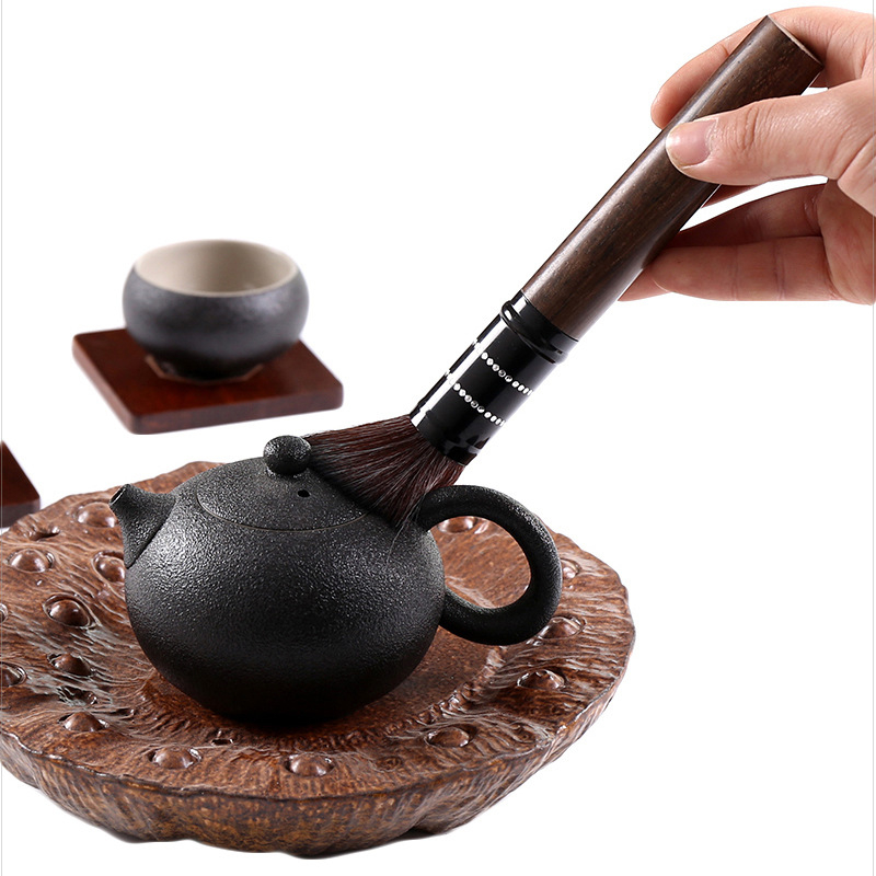 Set ceremonial de ceai din lemn de ebonie, cu design de lanternă, pentru Gongfu Cha, din lemn masiv, accesorii: ac de ceai, linguriță, suport pentru ceașcă, pensulă de întreținere a ceainicului