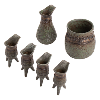 Set de ceai și vin din ceramică brută cu glazură verde, stil chinezesc, accesorii pentru ceai