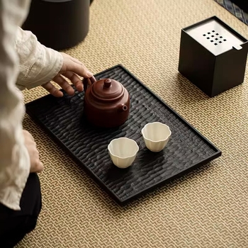 Suport din lemn pentru ceainic și tavă de ceai în stil japonez wabi-sabi, lemn de camfor carbonizat, accesorii pentru ceai