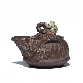 Ceainic Yixing din lut Purple Sand, ceain Gongdao pentru distribuția uniformă a ceaiului, sculptură broasca-lotus, accesoriu pentru ceremonia ceaiului, lucrat manual