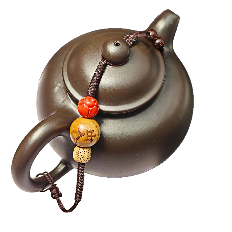 Ceainică Gongfu din lemn de piersic cu capac din lut purpuriu, ceșcuță de ceai și șnur pentru legare — accesorii pentru ceai