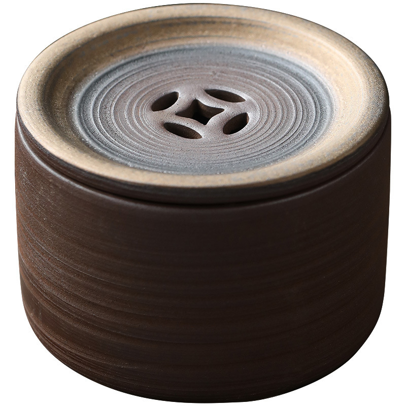 Recipient ceramic pentru reziduurile de ceai în stil chinezesc, cu capac, bazin ceramic cu aspect de lemn ars, platformă de infuzare uscată, suport pentru ceainic și bol de ceai