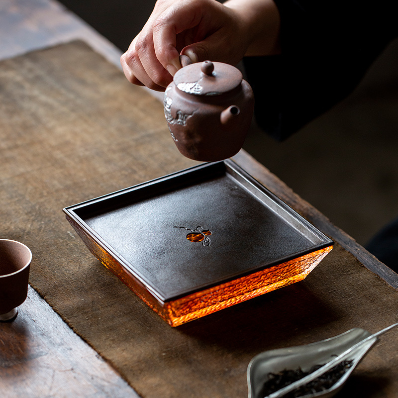 Suport din sticlă borosilicat în stil japonez, cu rezervor de apă, tavă circulară pentru ceai și piesă de schimb pentru setul kung fu