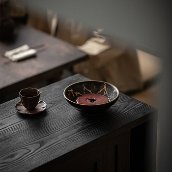 Accesorii Moji pentru ceremonia ceaiului – Suport ceramic pentru ceainic, finisaj antic placat cu aur, componente din cupru pentru baza ceainic, decor pentru masă de ceai