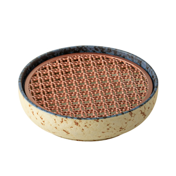 Suport ceramic pentru ceainic, model albastru-alb cu fluture roșu în nori, capacitate 175 ml