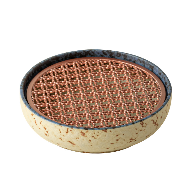 Suport ceramic pentru ceainic, model albastru-alb cu fluture roșu în nori, capacitate 175 ml