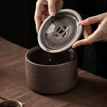 PanGu ceramică: vas de apă din ceramică gros, bazin japonez pentru spălat cești și recipient pentru resturi de ceai, accesorii pentru ceremonia Gongfu a ceaiului
