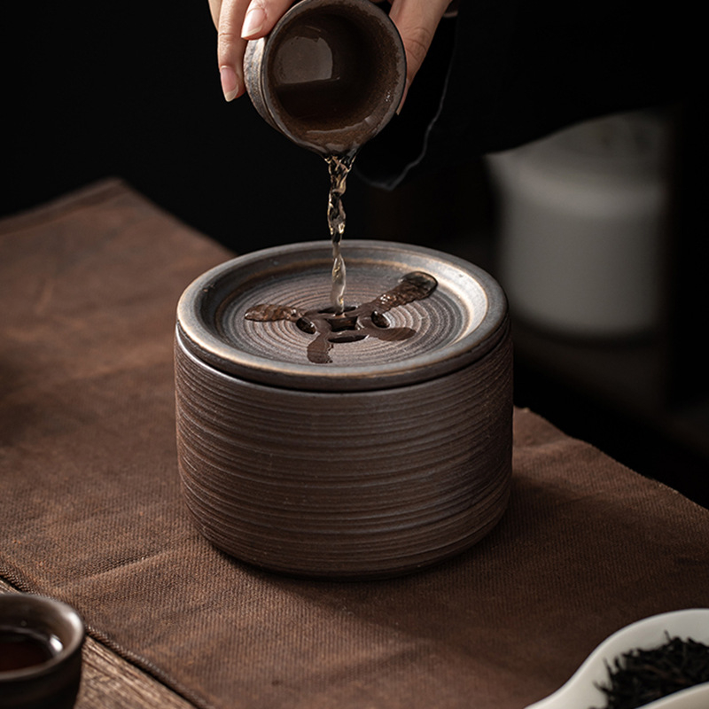 PanGu ceramică: vas de apă din ceramică gros, bazin japonez pentru spălat cești și recipient pentru resturi de ceai, accesorii pentru ceremonia Gongfu a ceaiului