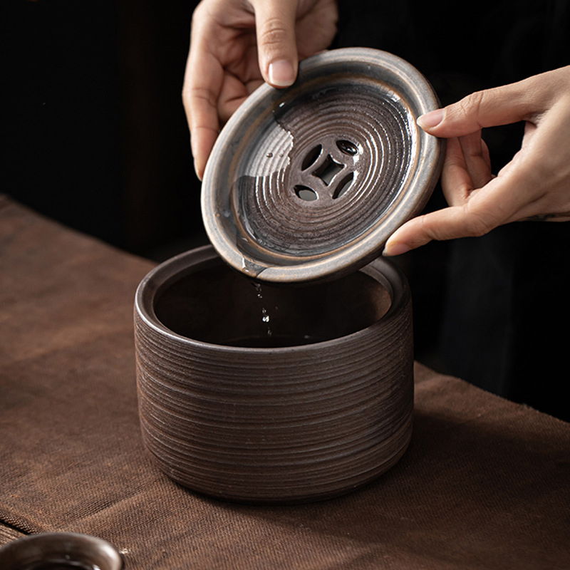PanGu ceramică: vas de apă din ceramică gros, bazin japonez pentru spălat cești și recipient pentru resturi de ceai, accesorii pentru ceremonia Gongfu a ceaiului