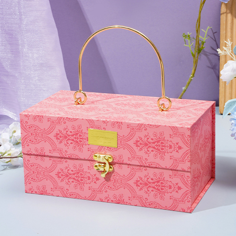 Cutie cadou de nuntă pentru domnișoarele de onoare — cutie goală pentru bomboane, design elegant, cu mâner metalic