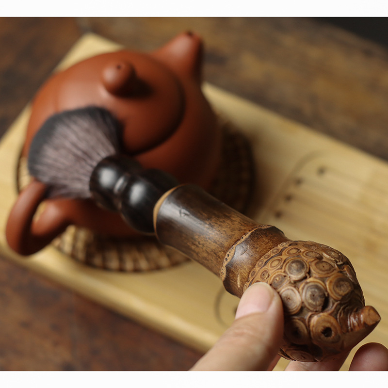 Perie pentru ceainic din bambus mov pentru set Gongfu – accesorii pentru ceremonia ceaiului, cu tavă și instrument de curățare din lemn