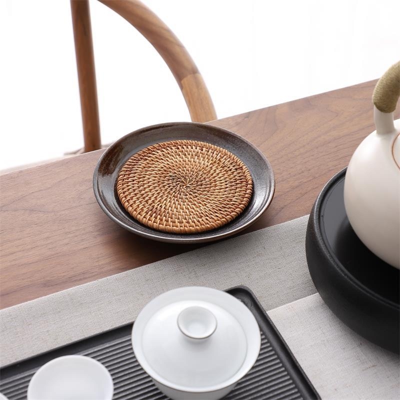Tavă ceramică pentru ceainic cu pernă izolatoare anti-arsuri, suport în stil japonez