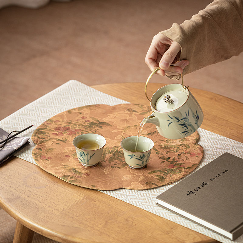Covoraș dublu fațet pentru ceai din Xiangyun Silk, stil nou chinezesc cu inspirație Zen, covoraș de masă termic pentru ceai și suport pentru ceainic