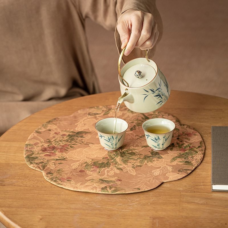 Covoraș dublu fațet pentru ceai din Xiangyun Silk, stil nou chinezesc cu inspirație Zen, covoraș de masă termic pentru ceai și suport pentru ceainic
