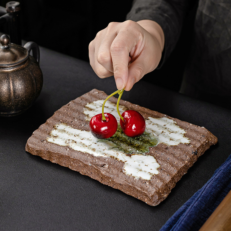 Stil japonez, ceramică Shino lucrată manual: accesorii pentru ceremonia ceaiului — covoraș pentru ceainic, suport pentru ceainic, farfurie de servire, purificarea apei