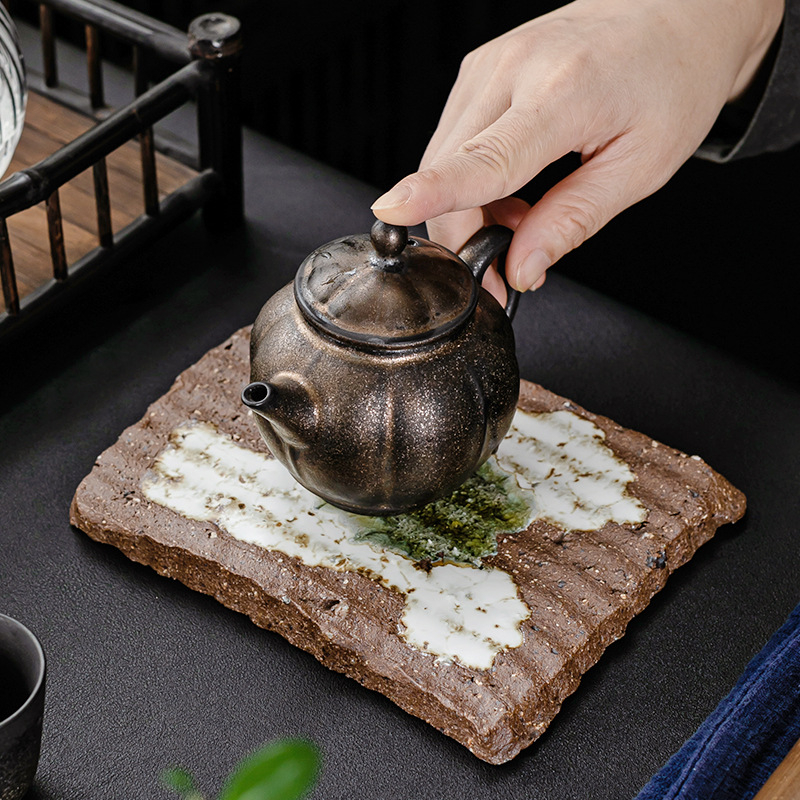 Stil japonez, ceramică Shino lucrată manual: accesorii pentru ceremonia ceaiului — covoraș pentru ceainic, suport pentru ceainic, farfurie de servire, purificarea apei