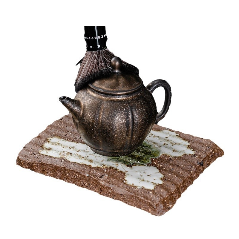Stil japonez, ceramică Shino lucrată manual: accesorii pentru ceremonia ceaiului — covoraș pentru ceainic, suport pentru ceainic, farfurie de servire, purificarea apei