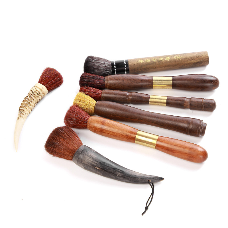 Set accesorii pentru ceremonia ceaiului din corn de capră: tavă de lemn pentru ceai, perie pentru ceainic, instrument pentru ceai, accesorii personalizate