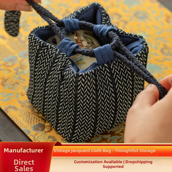 Sac de depozitare pentru set de ceai din bumbac-lin, stil vechi pictural, husă pentru setul de ceai, portabil pentru o oală și două cești