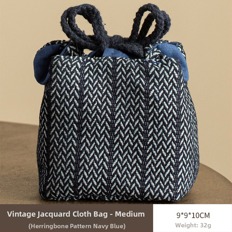 Sac de depozitare pentru set de ceai din bumbac-lin, stil vechi pictural, husă pentru setul de ceai, portabil pentru o oală și două cești