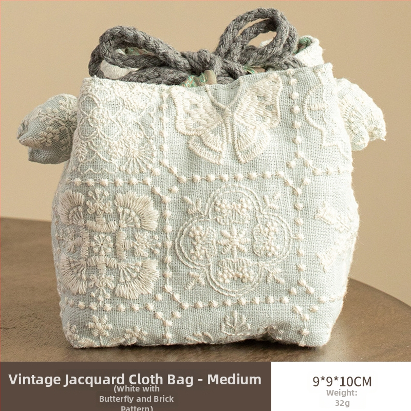 Sac de depozitare pentru set de ceai din bumbac-lin, stil vechi pictural, husă pentru setul de ceai, portabil pentru o oală și două cești