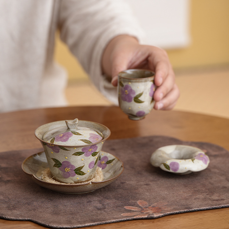 Suport ceramic pentru ceainic, pictat manual, cu hortensie dantelată, tavă de uscare – accesorii pentru ceremonia ceaiului