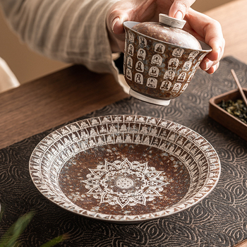 Tavă ceramică Gongfu pentru ceai cu suport pentru ceainic, set de ceai pentru uz casnic, farfurie pentru gustări