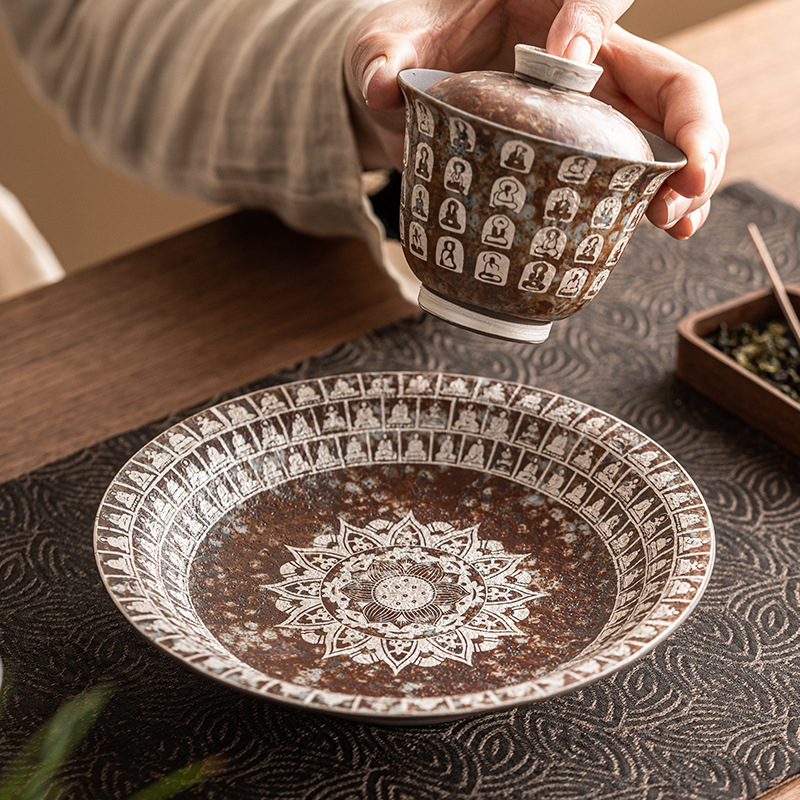 Tavă ceramică Gongfu pentru ceai cu suport pentru ceainic, set de ceai pentru uz casnic, farfurie pentru gustări