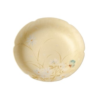 Suport ceramic pentru ceainic cu design floral, tavă de ceai pictată manual cu margarete, accesoriu pentru ceremonia ceaiului