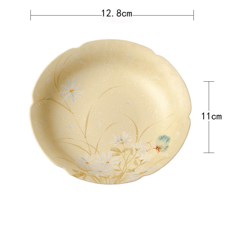 Suport ceramic pentru ceainic cu design floral, tavă de ceai pictată manual cu margarete, accesoriu pentru ceremonia ceaiului