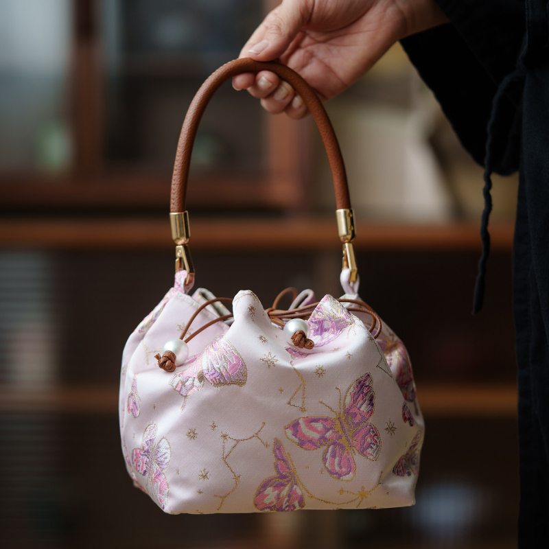 Geantă roz pentru călătorii, pentru depozitarea setului de ceai, accesorii de ceai, ceainic și gaiwan