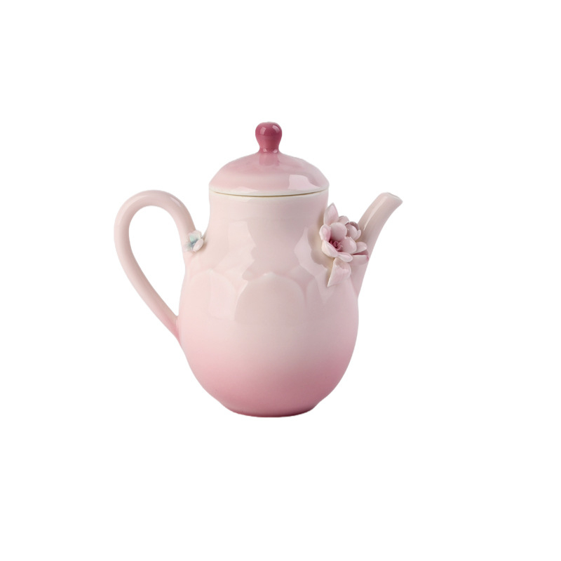 Ceainic roz lucrat manual cu flori pentru ceremonia Gongfu
