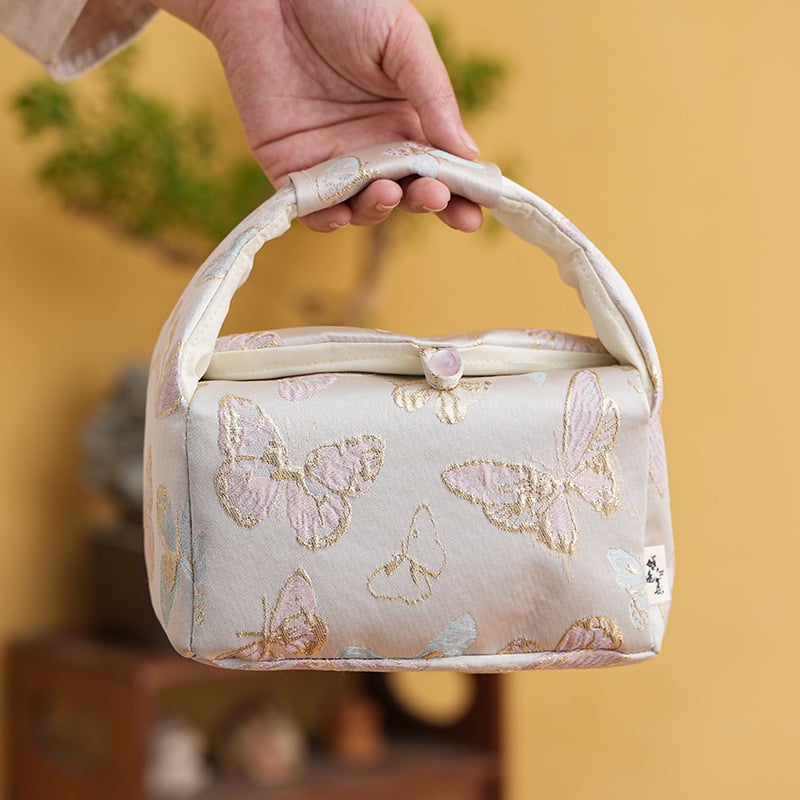 Set de ceai Jacquard pentru călătorii, cu un ceainic și două cești, husă de transport, accesorii pentru ceremonia ceaiului.