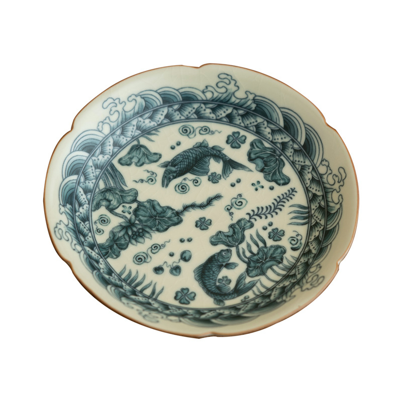 Vas Bej Ru ceramic cu model pește-alge, suport pentru ceainic, farfurie de ceai și platou pentru desert, set ceai Kung Fu în stil retro pentru uz casnic