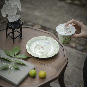 Suport ceramic pentru ceainic, model dantelat pictat manual, accesorii pentru ceremonii de ceai Kung Fu