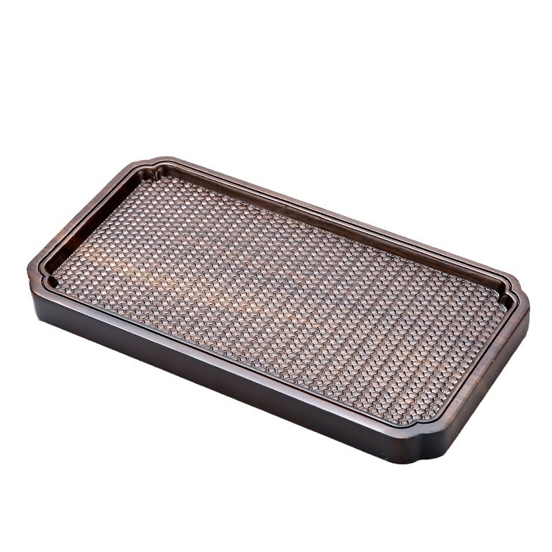 Tavă de ceai din lemn, dreptunghiulară, pentru ceremonia ceaiului, cu suport pentru ceașcă și bază pentru ceainic, accesorii Zen minimalist (25 × 14 × 2 cm)