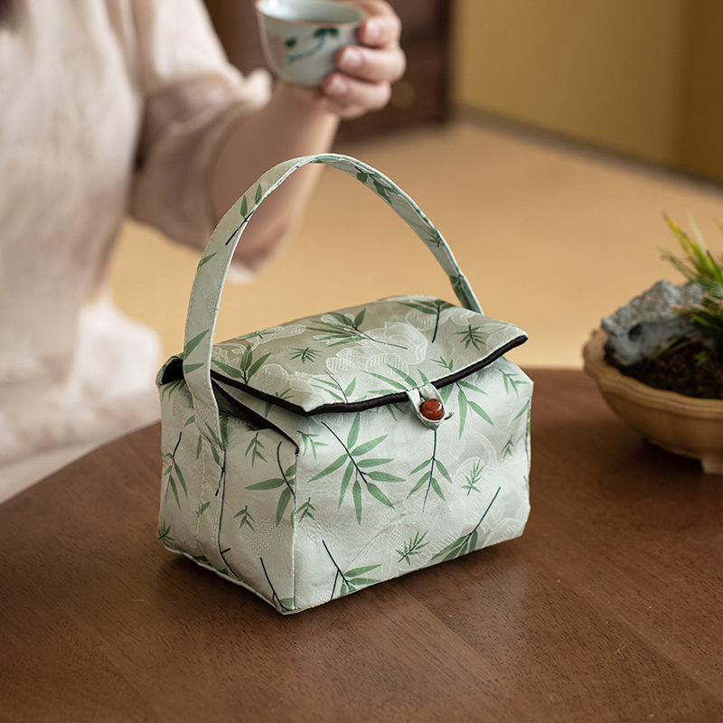 Geantă de depozitare pentru set de ceai, pentru călătorii – husă din țesătură pentru ceainic și cești, geantă de mână pentru femei, pentru exterior, stil chinezesc nou