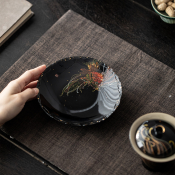 Suport pentru ceainic pictat manual, design pește Xiyao, ceramică vintage, bază rezistentă la căldură, accesoriu pentru ceremonia ceaiului
