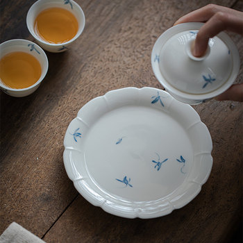 Mi Yan Orchidea pictată manual – accesorii Gongfu pentru ceremonia ceaiului, tavă ceramică pentru ceainic, suport, măsuță mică de servire ceai