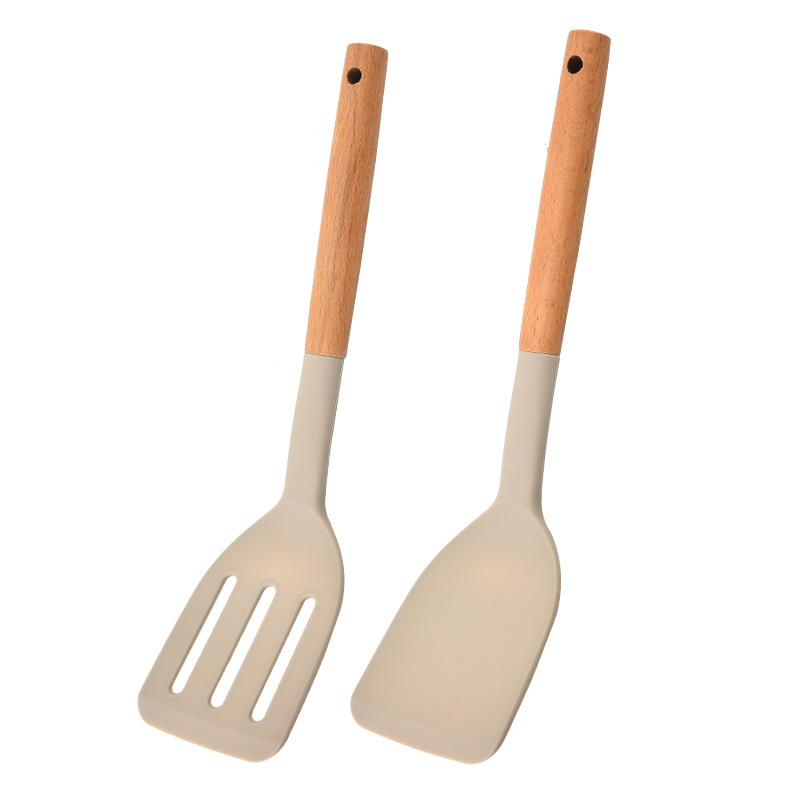 Set spatule din silicon cu mâner din lemn de fag