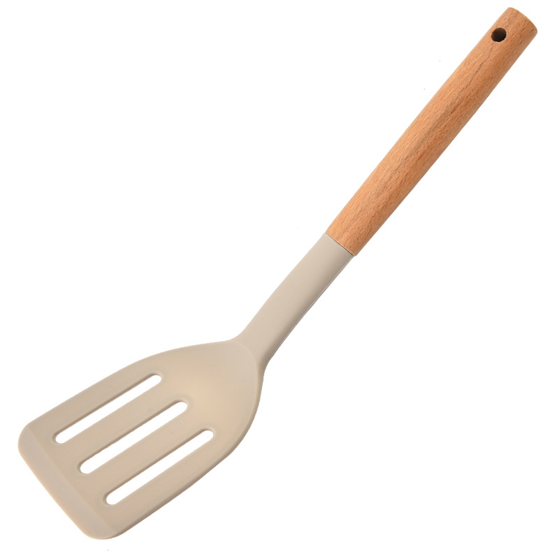 Set spatule din silicon cu mâner din lemn de fag