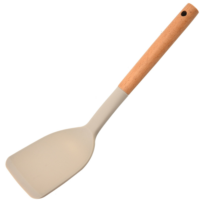 Set spatule din silicon cu mâner din lemn de fag