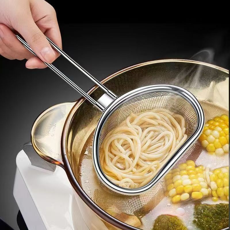 Filtru din oțel inoxidabil pentru hot pot, dimensiune mică, pentru tăiței și legume, drenaj și separare a uleiului