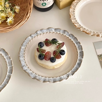 Farfurie franțuzească retro pentru cină, porțelan cu margine dantelată, pentru gustări, prăjituri și deserturi.