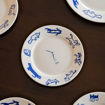 Farfurie ceramică cu motiv os, design desen animat, pentru uz casnic; potrivită pentru pisici și câini; rotundă, diametru 15–16 cm; farfurie pentru gustări și desert.