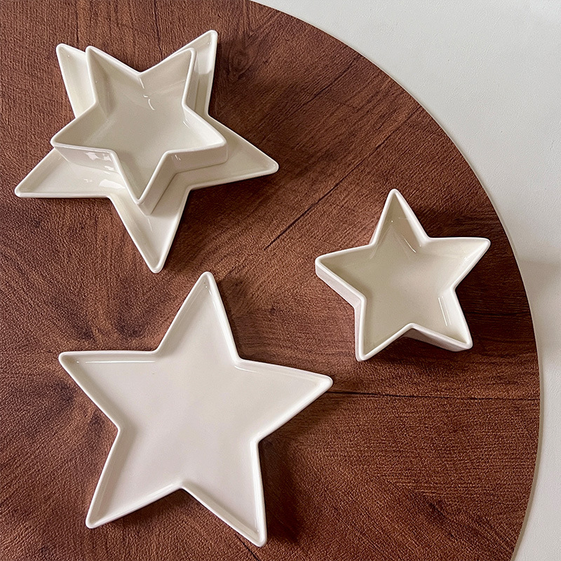 Farfurie de servire din ceramică în formă de stea, cu formă neregulată, decorativ pentru sosuri și gustări