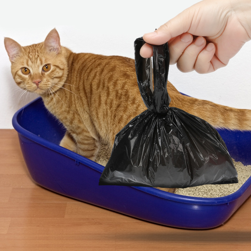 Pungi negre de unică folosință pentru deșeuri de animale (pisică și câine), din HDPE, cu mâner, groase, pentru mașină și birou